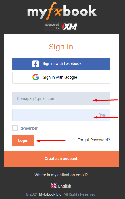 ล็อกอินเข้า myfxbook